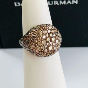 New David Yurman Pave Cognac Diamond 18K Gold Pinky Ring